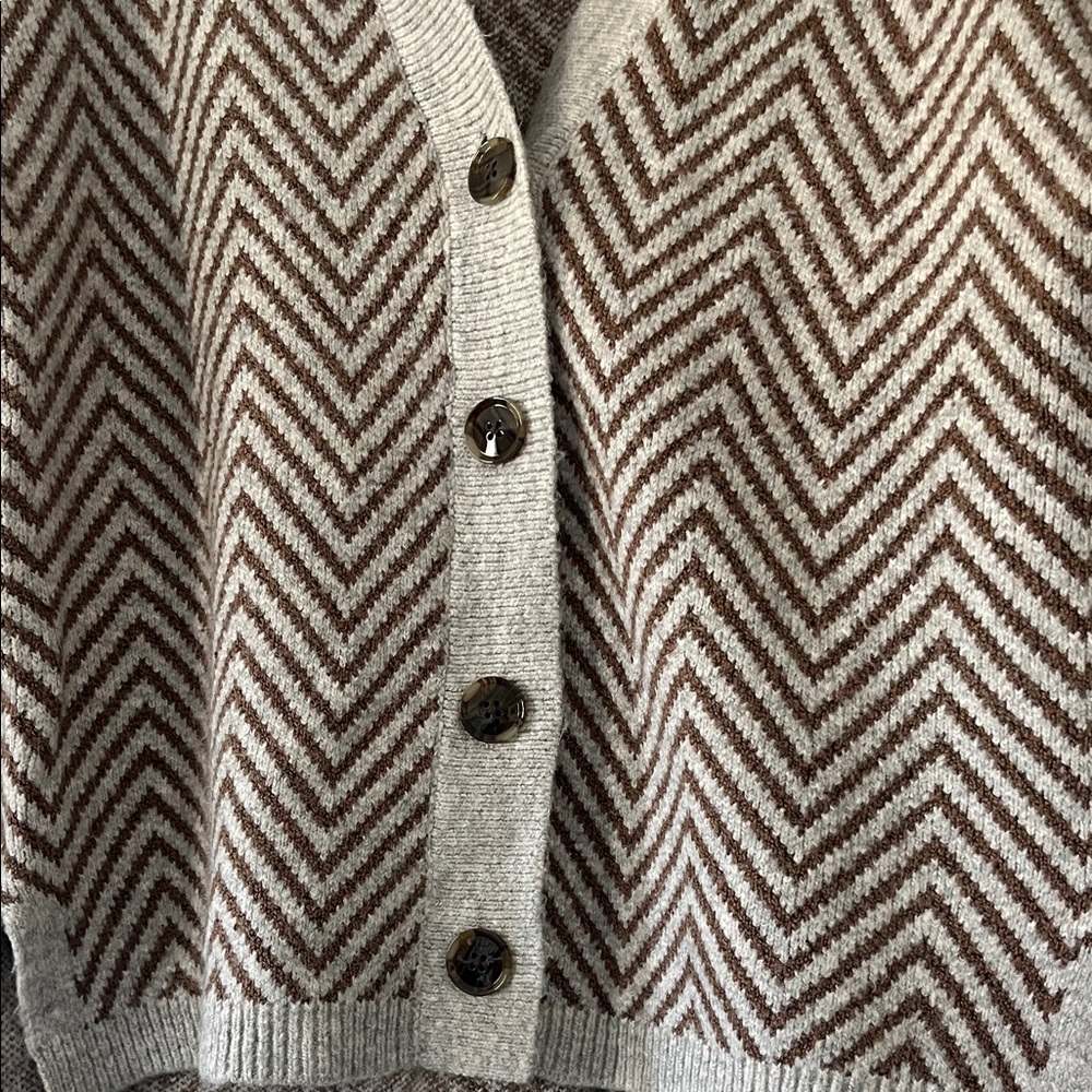 Ann Taylor Brown & Cream Chevron Button Front Cardigan - Picture 3 of 5